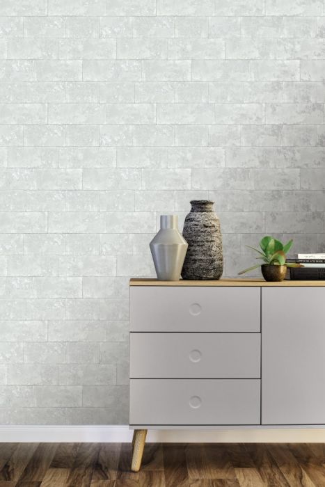 Metallic Concrete Brick Wallpaper White