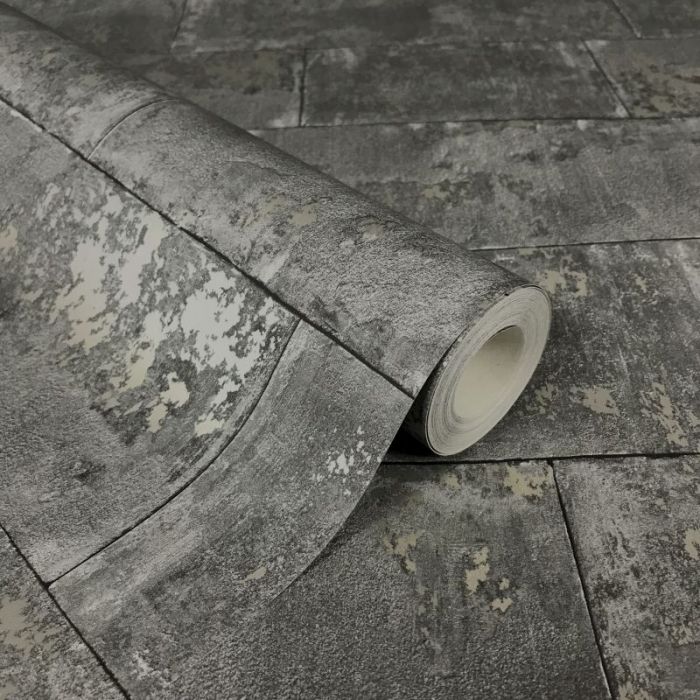 Metallic Concrete Brick Wallpaper Charcoal