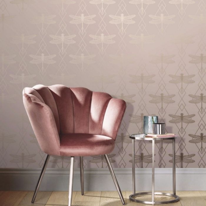Geometric Dragonfly Wallpaper Taupe & Gold