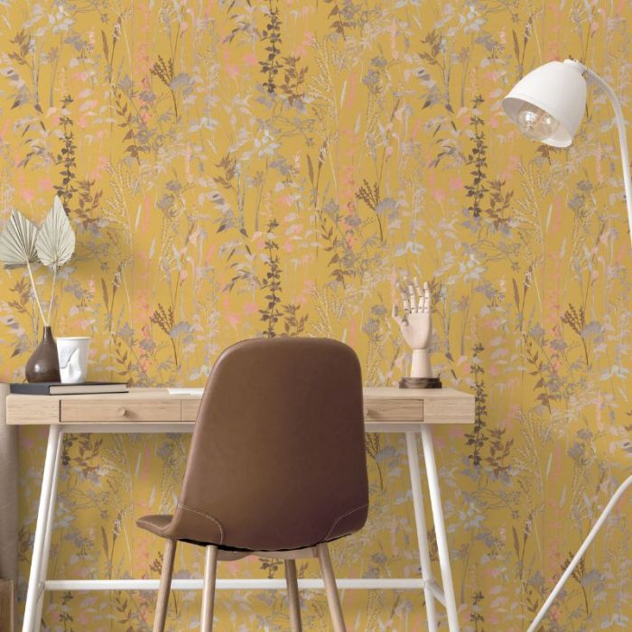 Watercolour Wild Flower Wallpaper Yellow