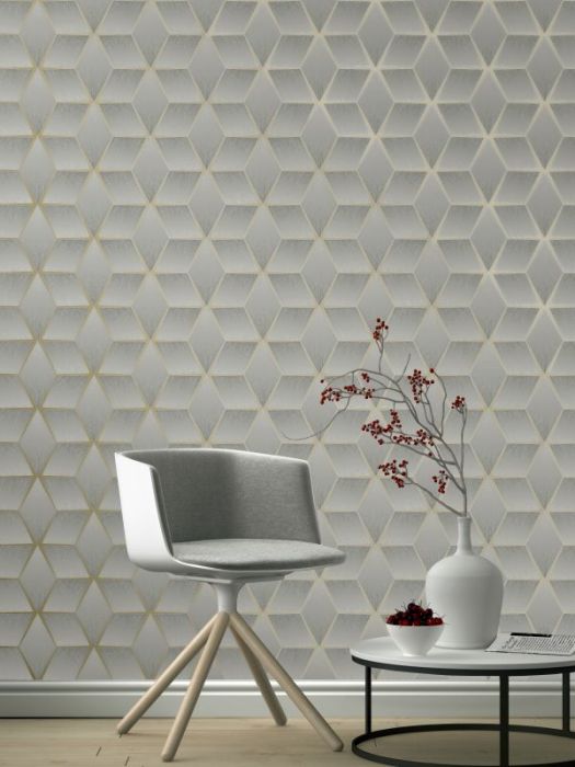 3D Geometric Textured Wallpaper Grey