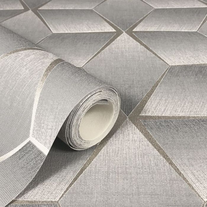 3D Geometric Textured Wallpaper Grey