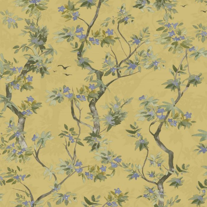 Folia Blossoming Tree Wallpaper Ochre