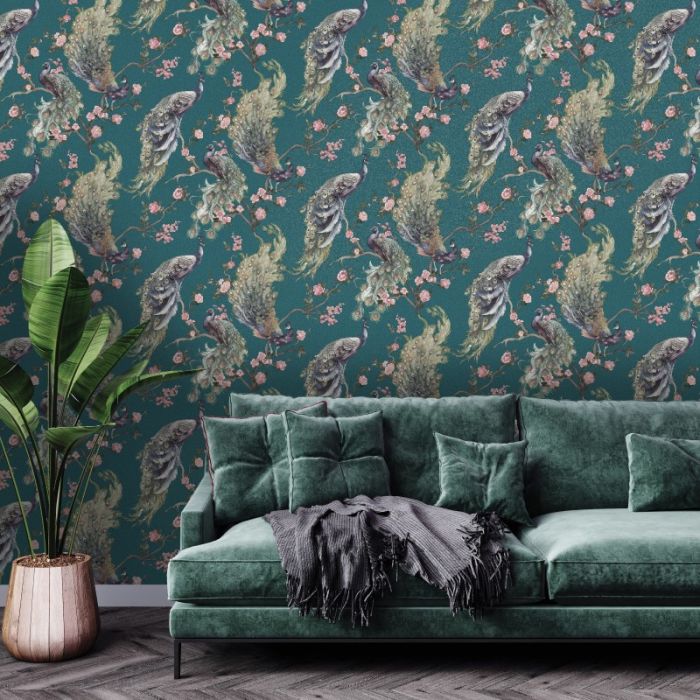 Menali Glitter Peacock Wallpaper