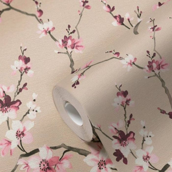 Oriental Cherry Blossom Wallpaper - Pink