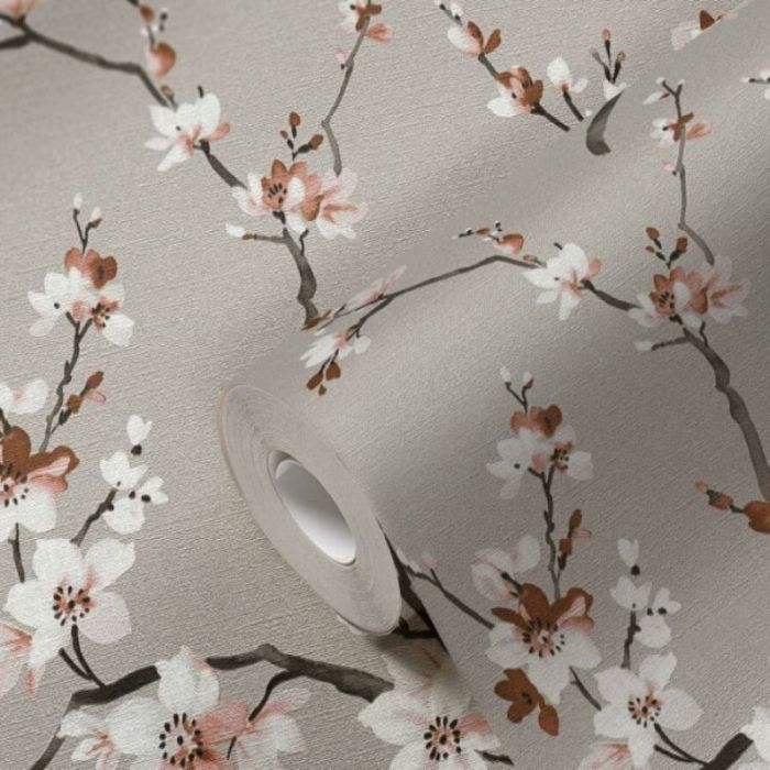 Oriental Cherry Blossom Wallpaper - Grey