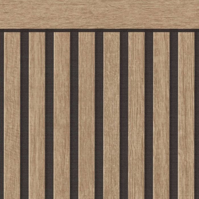 Scandi Wood Slat Black & Brown Wallpaper - Half Wall Panel