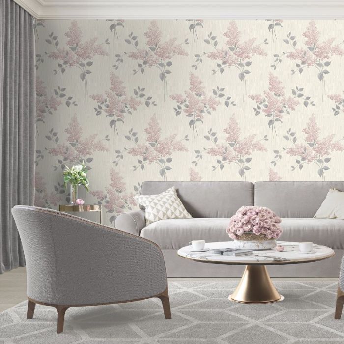 Tiffany Floral Printed Textured Wallpaper - Fiore Blush