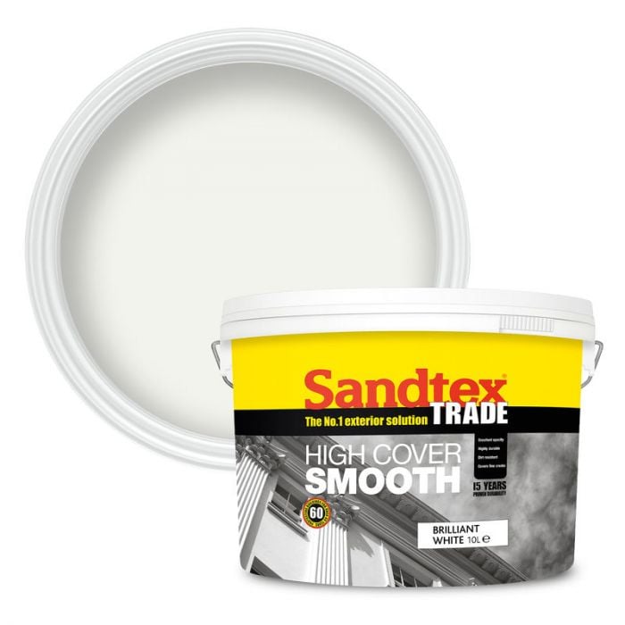 Sandtex Trade High Cover Smooth Masonry Paint - Brilliant White 10L
