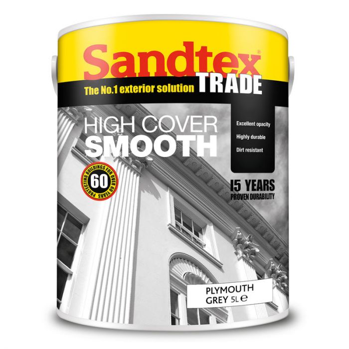 Sandtex Trade High Cover Smooth Masonry Paint - Plymouth Grey 5L