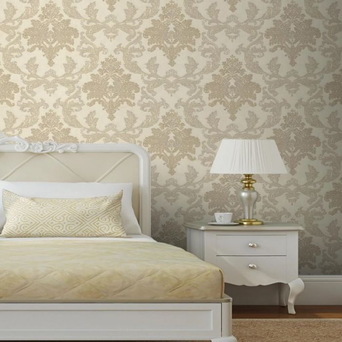 Vasari Bellini Damask Wallpaper Cream & Gold | Decorating Centre Online
