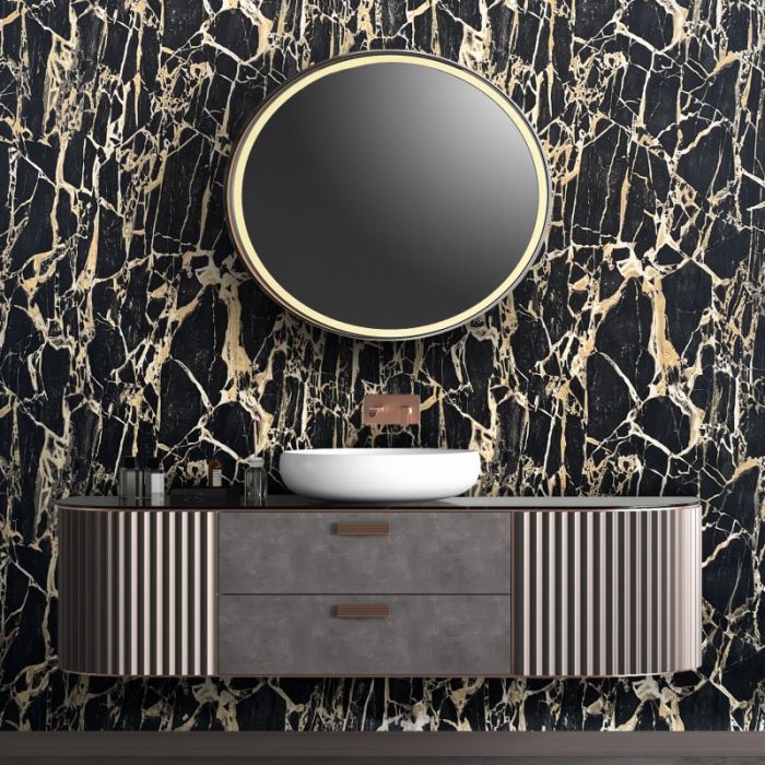 Enzo Metallic Marble Wallpaper - Black & Gold