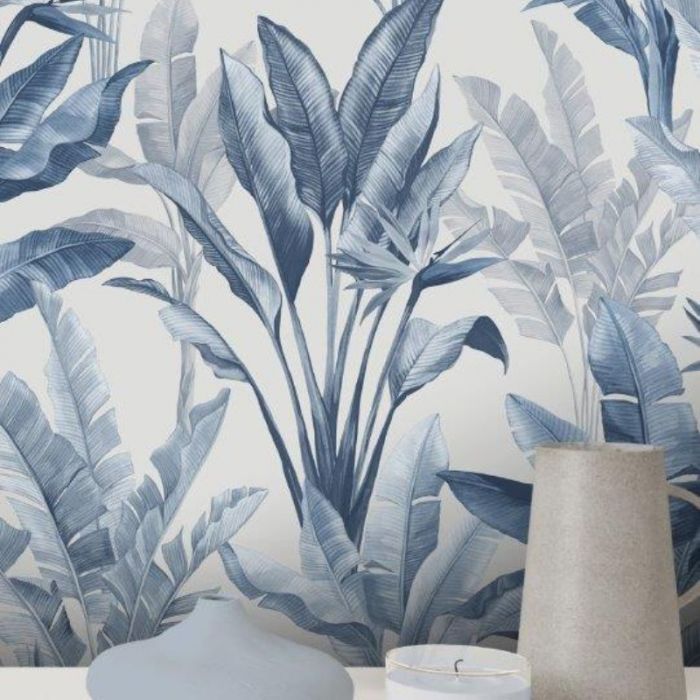 Madagascar Botanical Leaf Wallpaper Blue