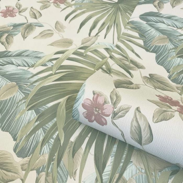 Retreat Large Leaf Floral Wallpaper - Pink/Beige