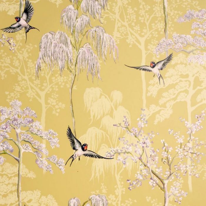 Japanese Garden Oriental Tree and Bird Wallpaper