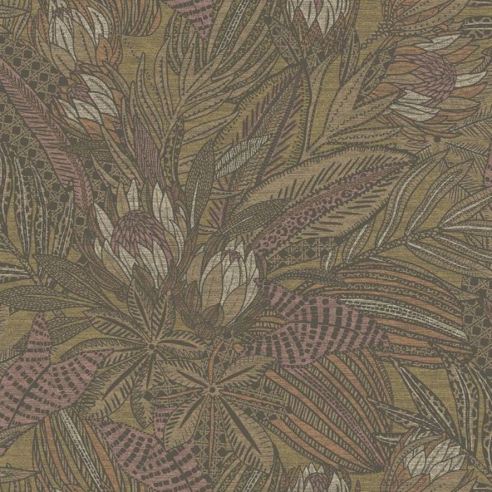 Susara Tropical Leaf Metallic Wallpaper Ochre