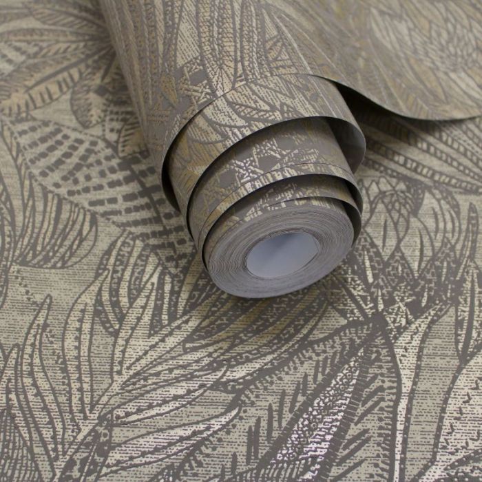 Susara Tropical Leaf Metallic Wallpaper Beige