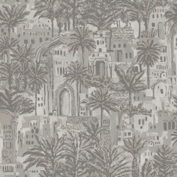 Tipaza Ancient Building & Palm Tree Wallpaper Grey