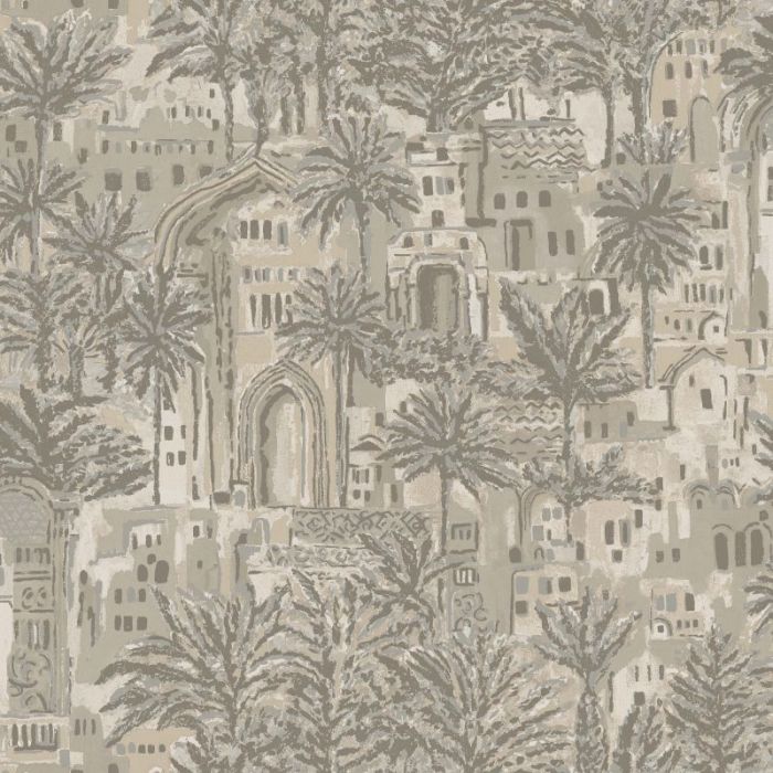 Tipaza Ancient Building & Palm Tree Wallpaper Beige