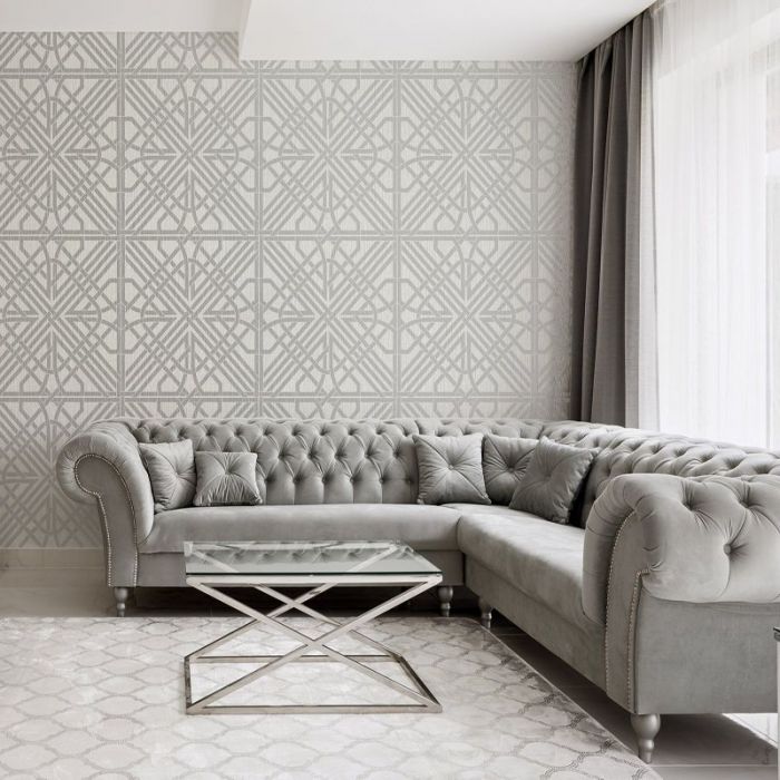 Oria Geometric Printed Glitter Wallpaper - Light Silver