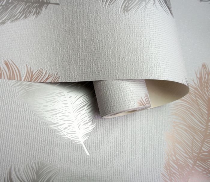 Astonia Feather Wallpaper Grey & Rose Gold | Holden | Decorating Centre  Online