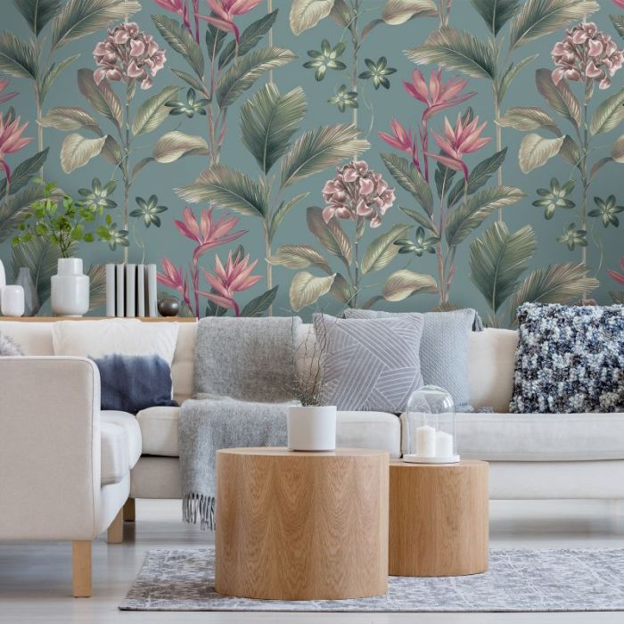 Oliana Floral Wallpaper Soft Teal