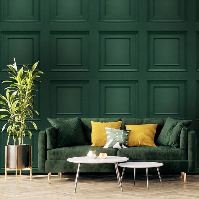 Oliana Wood Panel Effect Wallpaper Green