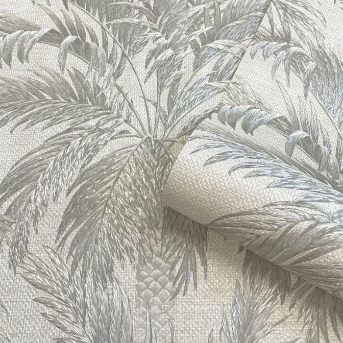 Tropical Palm Tree Leaf Wallpaper - Silver