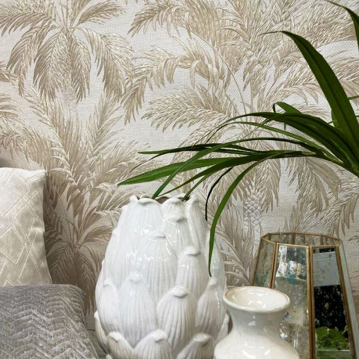 Tropical Palm Tree Leaf Wallpaper - Natural