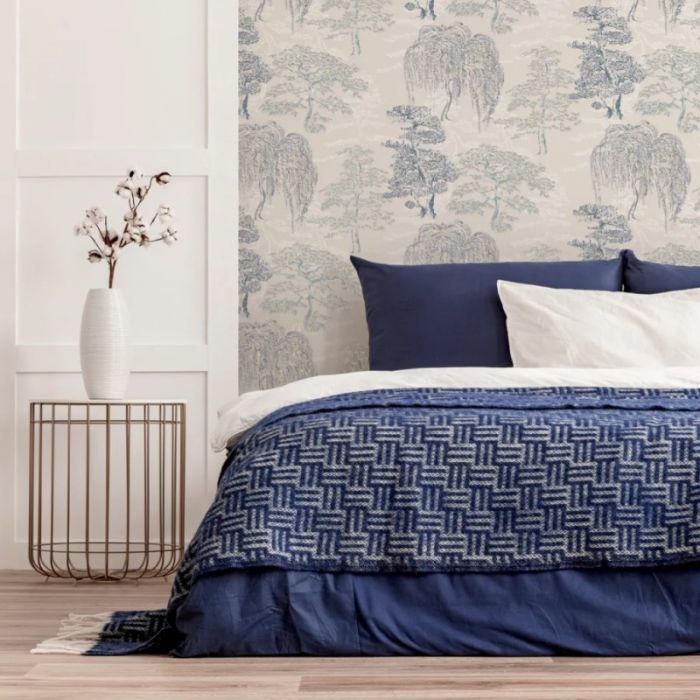 Oriental Garden Wallpaper Soft Blue