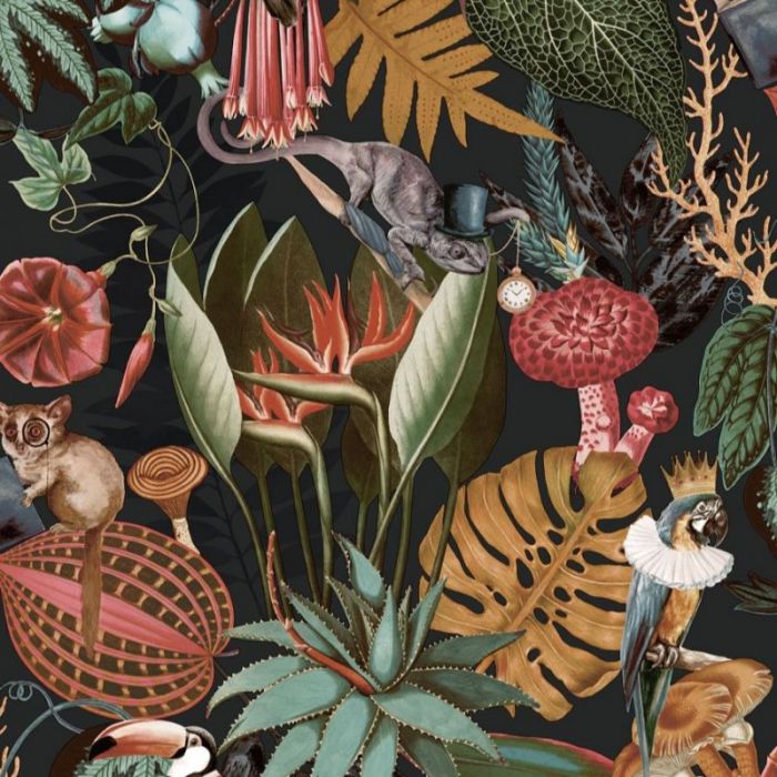Wonderland Jungle Black Wallpaper | Decorating Centre Online