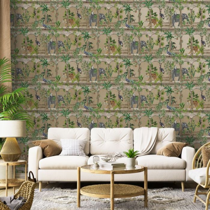 Tropical Animal Arches Wallpaper - Gold