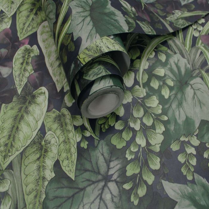 Cascading Garden Botanical Leaf Wallpaper Navy