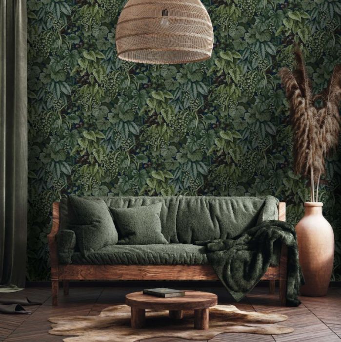 Cascading Garden Botanical Leaf Wallpaper Navy