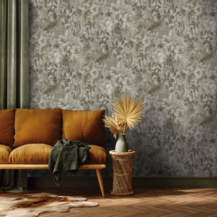 Thalia Peacock Concrete Textured Wallpaper Natural