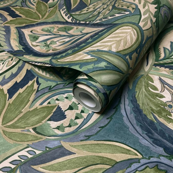 Amaira Paisley Leaf Blue Wallpaper