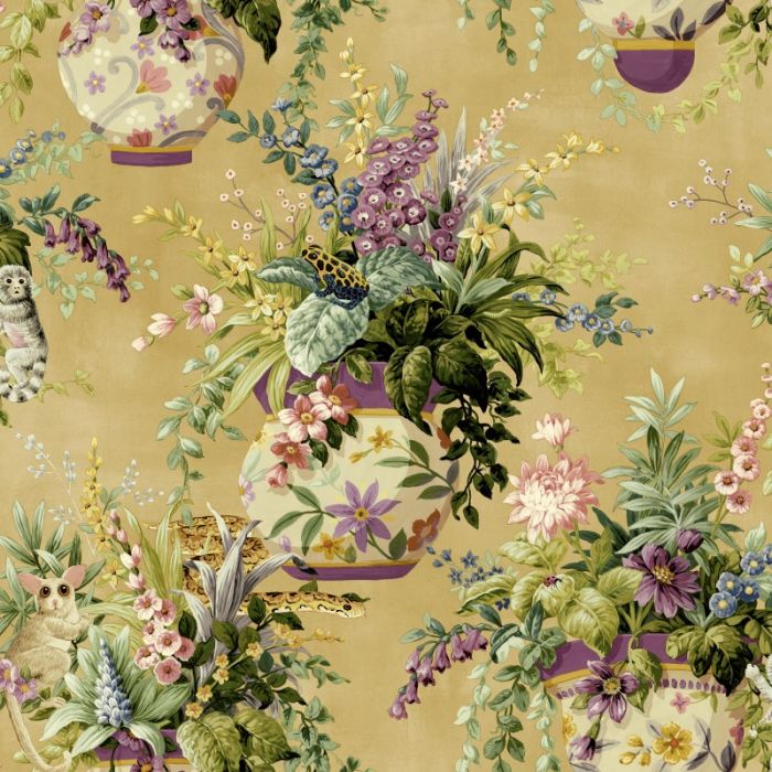 Rivara Floral Vase Ochre Wallpaper