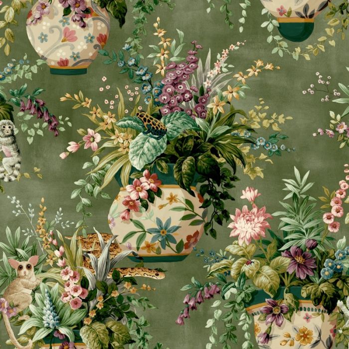 Rivara Floral Vase Khaki Wallpaper