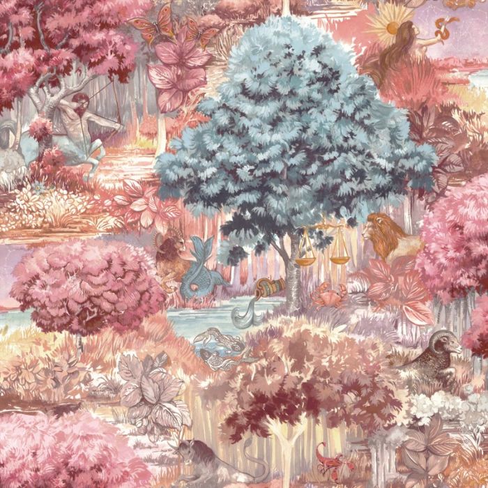 Zodiac Forest Pink Wallpaper