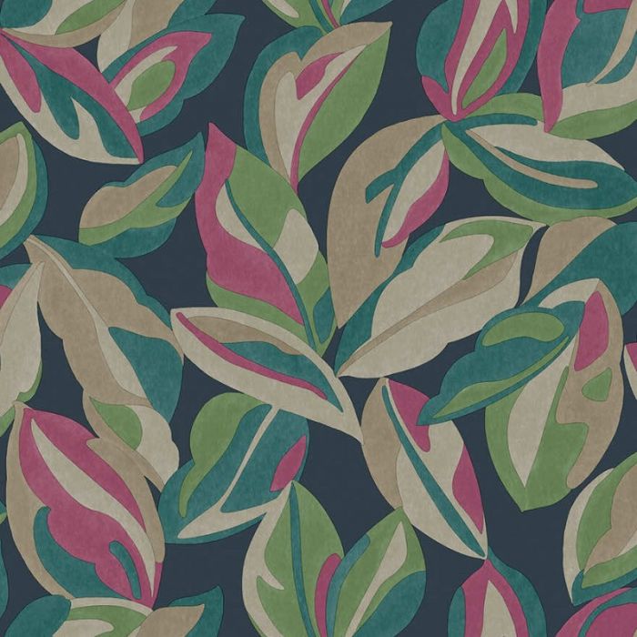 Nicolai Leaf Wallpaper - Navy