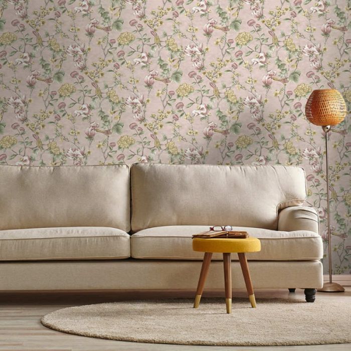Nightingale Floral Trail Wallpaper - Pink