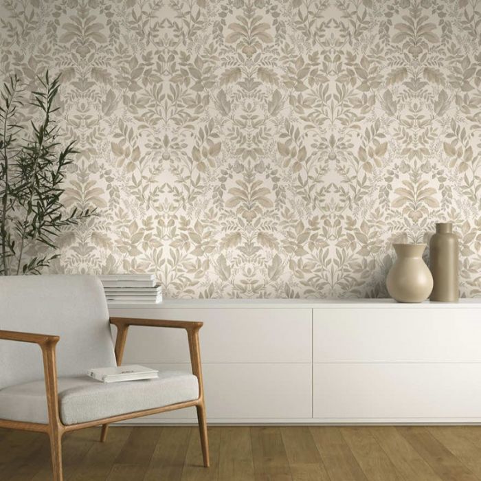 Tavira Leaf Wallpaper - Beige