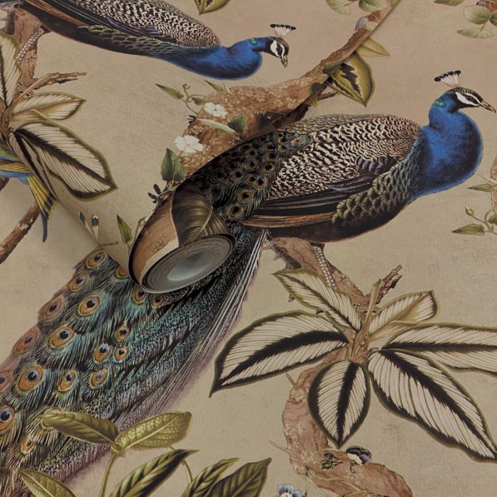 Cassia Peacock Wallpaper - Taupe