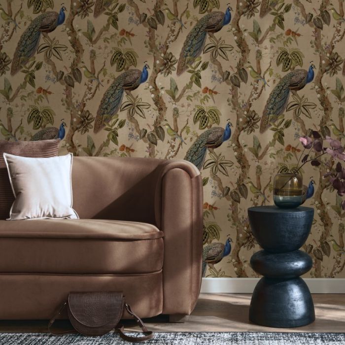Cassia Peacock Wallpaper - Taupe