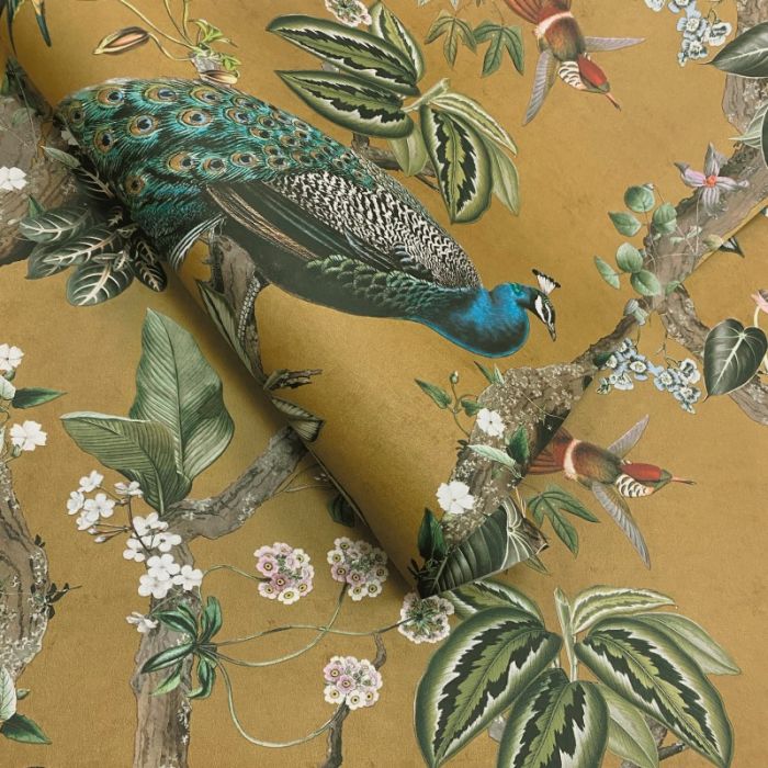 Cassia Peacock Wallpaper - Ochre