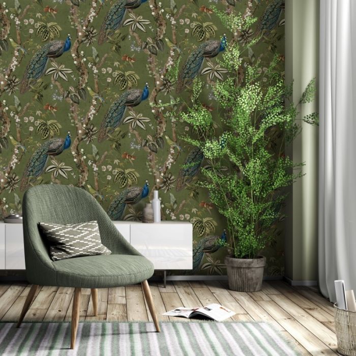 Cassia Peacock Wallpaper - Green