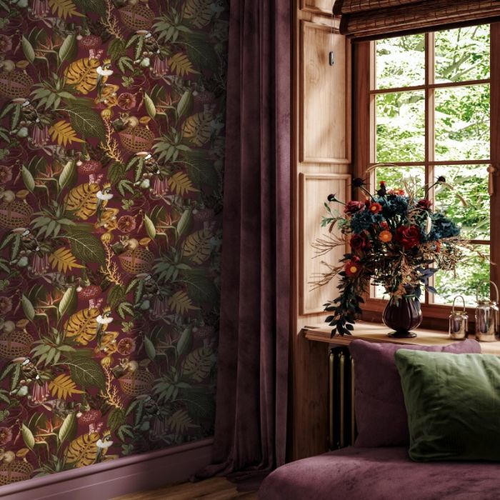 Reverie Tropical Wallpaper - Burgundy 
