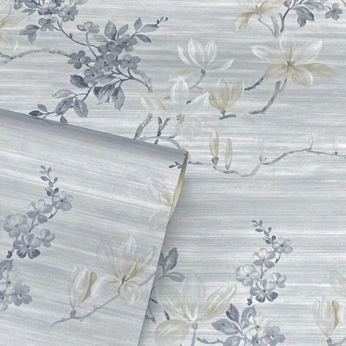 Oriental Jardin Floral Grey Wallpaper