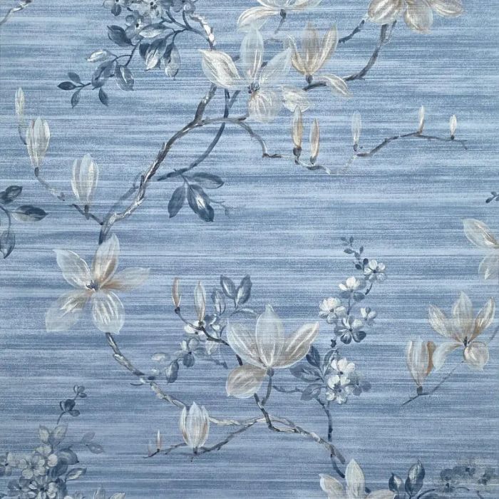 Oriental Jardin Floral Blue Wallpaper