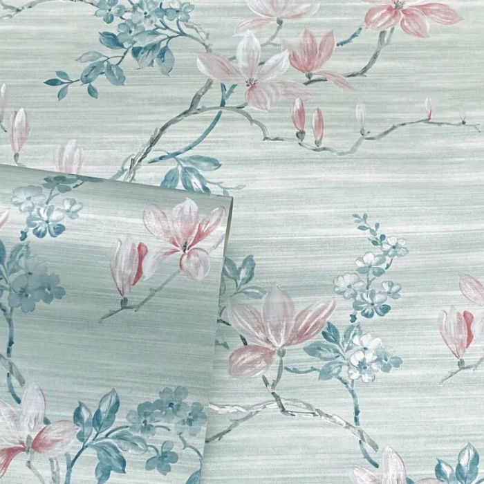 Oriental Jardin Floral Sage Wallpaper